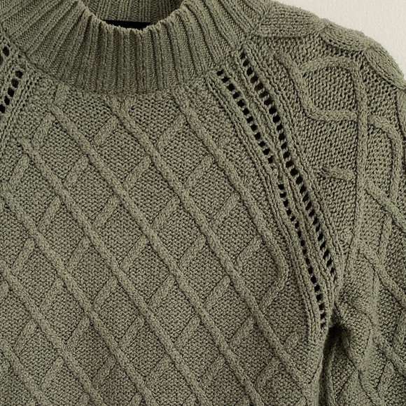 American Eagle Olive Green Cable Knit Mockneck Sweater - Picture 4 of 5